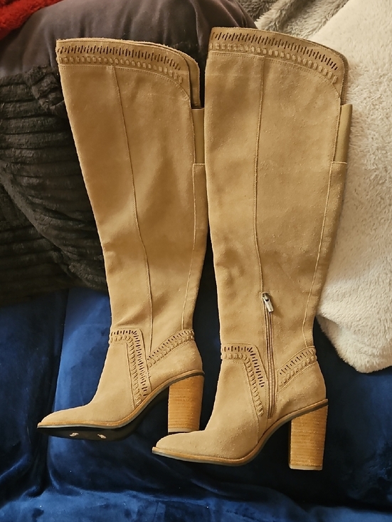 Vince Camuto Shoes - Vince Camuto Tan Suede Over-the-Knee Block Heel Boots